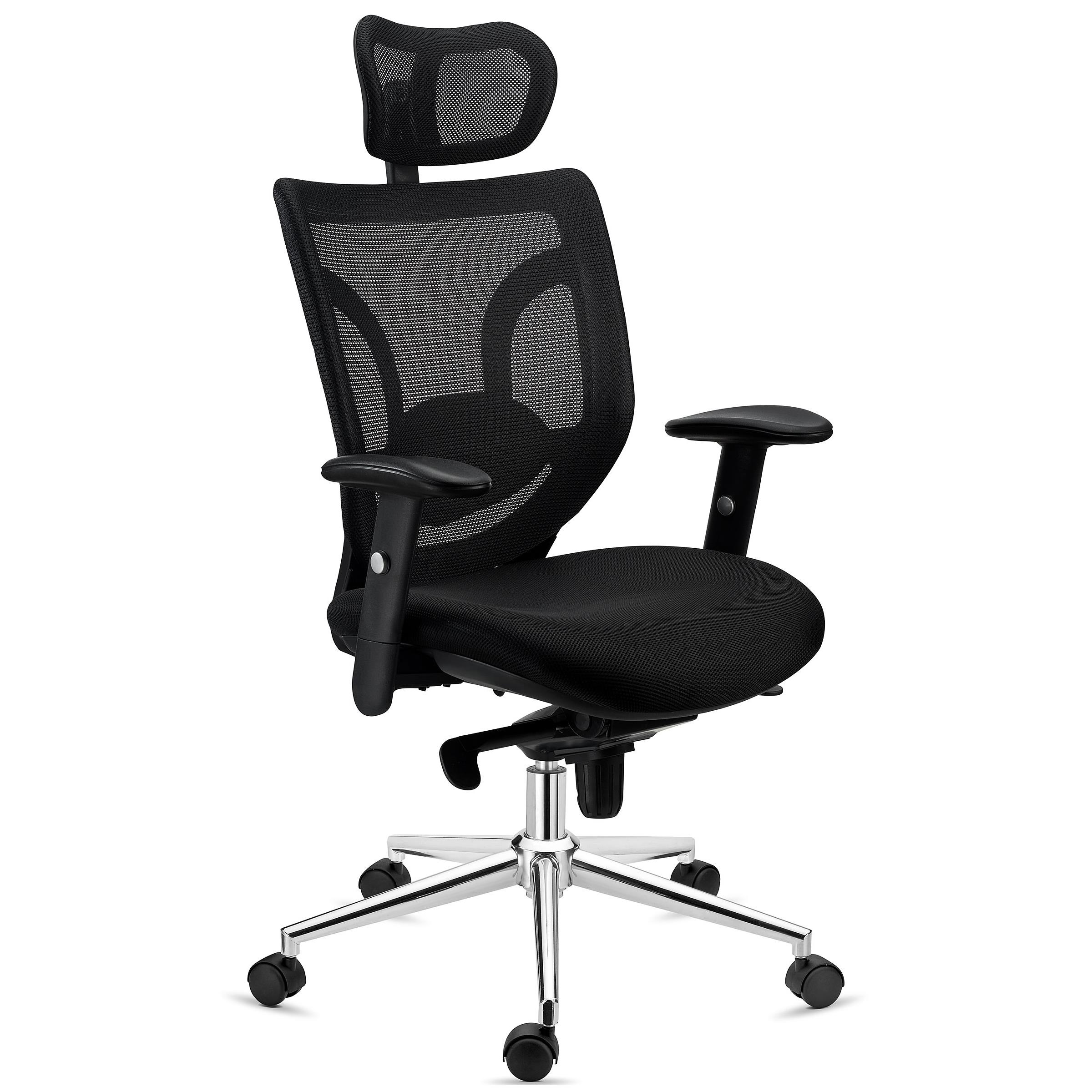 T-LoVendo - Silla de Oficina o escritorio ergonómica con Soporte Lumbar,  Malla transpirable, Regulable en altura, Ruedas antiarañazos, Color Negro