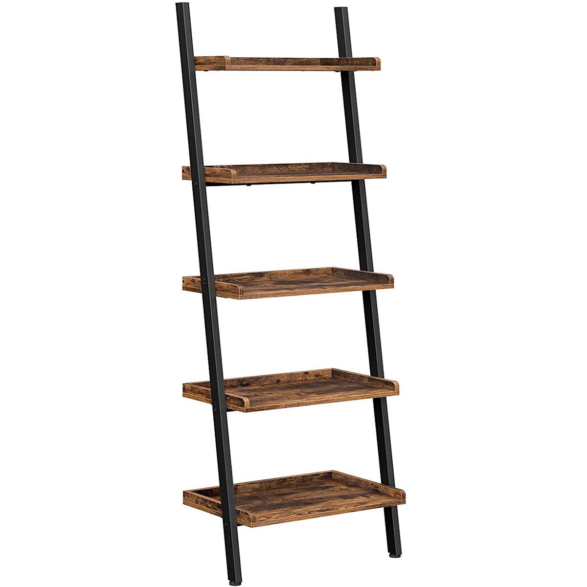 Estantería en forma de escalera de madera marrón rústico