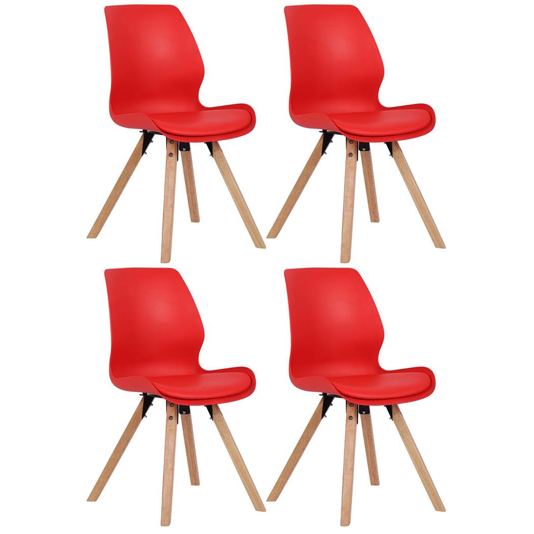 Lote 4 Sillas de Confidente KALI, Estructura de Madera, Asiento Tapizado, en Plástico color Rojo