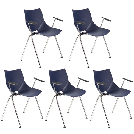 Lote de 5 sillas de Confidente AMIR CON BRAZOS, Cómoda y Práctica, Apilable, Color Azul