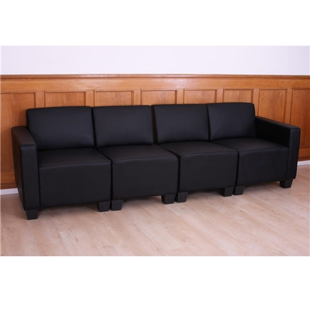 Sofá Modular de 4 plazas LONY, Gran Acolchado, Exclusivo Diseño, en Piel color Negro